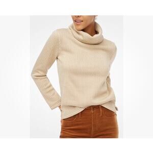 J. Crew Top Women XXS Houndstooth Beige Long Sleeve Funnelneck Pullover Preppy